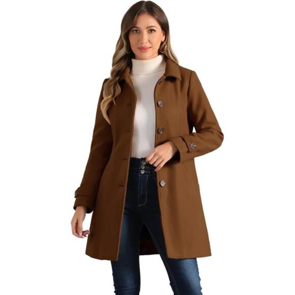 Women's Winter Outerwear A-line Single Breasted Coat Brown